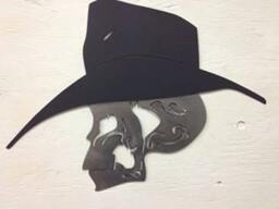 "Metal Grim Reaper Cowboy Skull Wall Hanging 18"" X 12.5" - thumbnail 1
