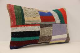 Turkish Kilim Pillow Patchwork Throw Pillow Accent Sofa Lumbar Covers 12X20 in - 30 X 50 cm 4Oef-1053 - thumbnail 1