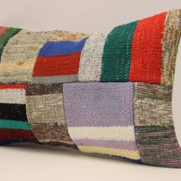 Turkish Kilim Pillow Patchwork Throw Pillow Accent Sofa Lumbar Covers 12X20 in - 30 X 50 cm 4Oef-1053 - thumbnail 3