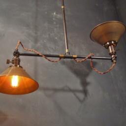 Vintage Industrial Double Shade Ceiling Sconce - Machine Age Flat Pendant Lamp Light Arm - thumbnail 4