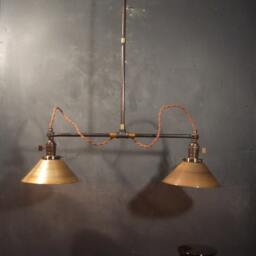 Vintage Industrial Double Shade Ceiling Sconce - Machine Age Flat Pendant Lamp Light Arm - thumbnail 2