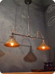 Vintage Industrial Double Shade Ceiling Sconce - Machine Age Flat Pendant Lamp Light Arm - thumbnail 1