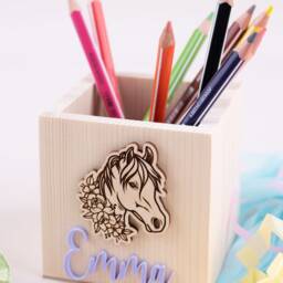 Personalized Wooden Horse Pencil Cup, Holder, Girl - thumbnail 2