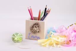Personalized Wooden Horse Pencil Cup, Holder, Girl