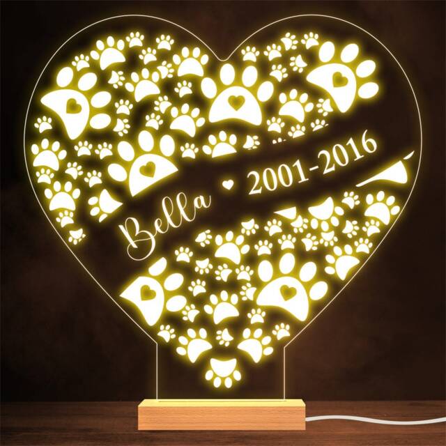 Paws Prints Cat Dog Pet Loss Memorial Personalised Gift Lamp Night Light - image 1
