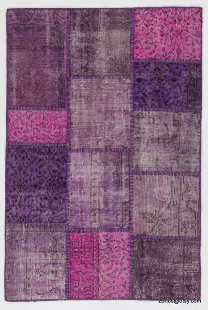4' X 6' Pink, Lilac, Lavender & Purple Patchwork Rug, Handmade From Overdyed Turkish Rugs - image 1
