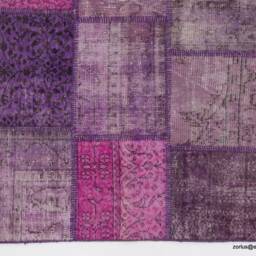 4' X 6' Pink, Lilac, Lavender & Purple Patchwork Rug, Handmade From Overdyed Turkish Rugs - thumbnail 3