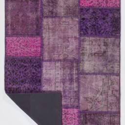4' X 6' Pink, Lilac, Lavender & Purple Patchwork Rug, Handmade From Overdyed Turkish Rugs - thumbnail 2
