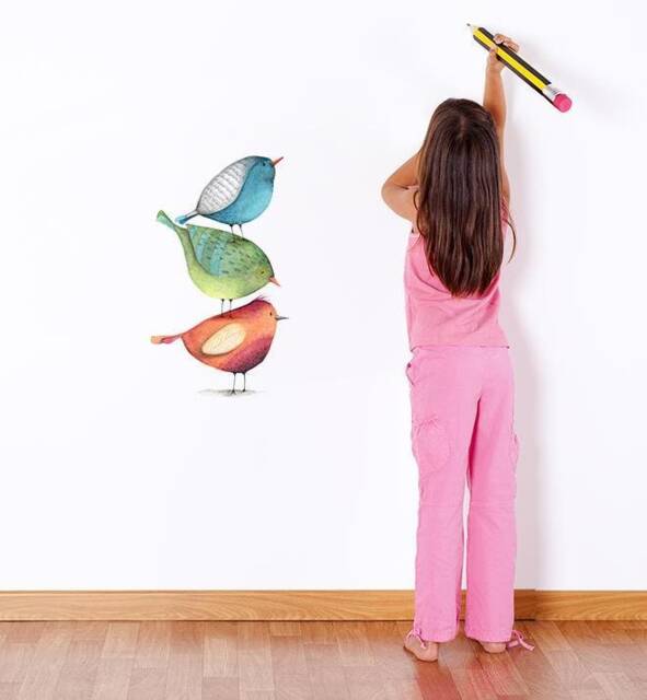 Three Birds Stacked Up Wall Sticker Decal - Dogs & Pets Stickers, Art, Decals, Kids Animals Decals