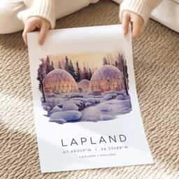 Lapland Travel Print, Northern Lights, Gift, Arctic Snow Globe, Winter Wall Art, Art Destination Poster - thumbnail 2