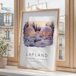 Lapland Travel Print, Northern Lights, Gift, Arctic Snow Globe, Winter Wall Art, Art Destination Poster - thumbnail 3
