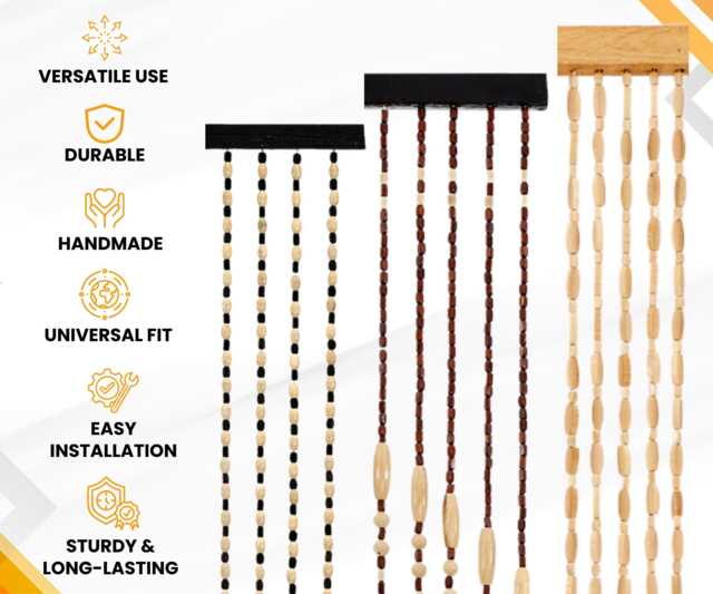 Handmade Wooden Beaded Door Curtain - Boho Room Divider, Natural Wood Hanging Bead - image 1