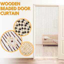 Handmade Wooden Beaded Door Curtain - Boho Room Divider, Natural Wood Hanging Bead - thumbnail 2