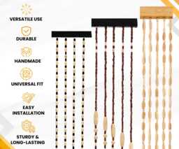 Handmade Wooden Beaded Door Curtain - Boho Room Divider, Natural Wood Hanging Bead - thumbnail 1