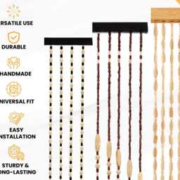 Handmade Wooden Beaded Door Curtain - Boho Room Divider, Natural Wood Hanging Bead - thumbnail 3