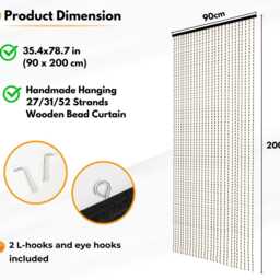 Handmade Wooden Beaded Door Curtain - Boho Room Divider, Natural Wood Hanging Bead - thumbnail 3