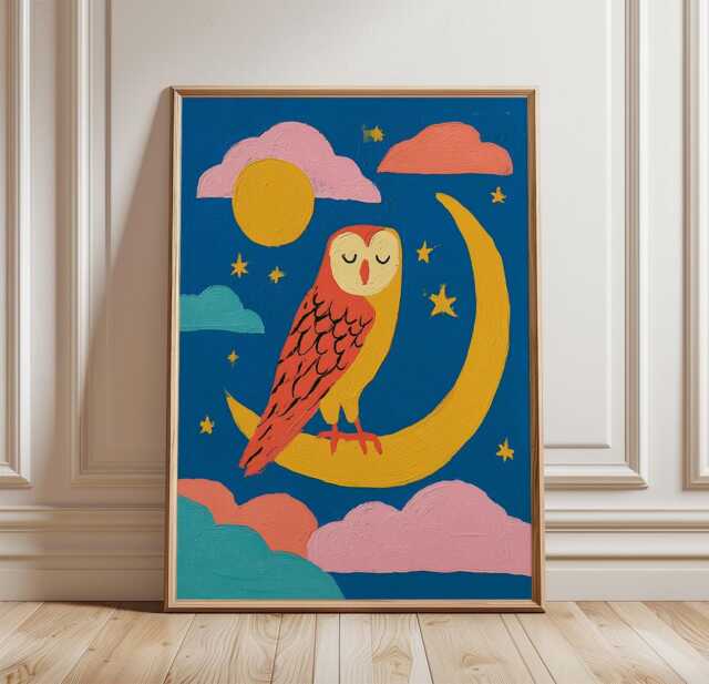 Owl Moon Poster, Nursery Animal Print, Children's Wall Art - image 1