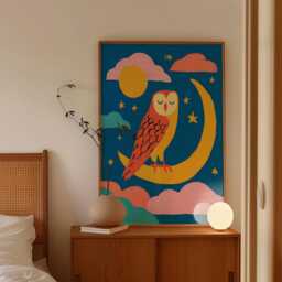 Owl Moon Poster, Nursery Animal Print, Children's Wall Art - thumbnail 2