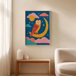 Owl Moon Poster, Nursery Animal Print, Children's Wall Art - thumbnail 3