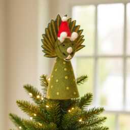 Christmas Triceratops Tree Topper - Handmade Felt Decoration