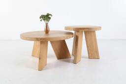 Sk5 Round Oak Coffee Tables - Solid Wood Nesting Set Or Singles Handmade Minimalist Design For Small Living Rooms
