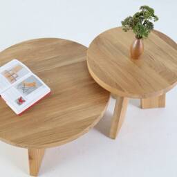 Sk5 Round Oak Coffee Tables - Solid Wood Nesting Set Or Singles Handmade Minimalist Design For Small Living Rooms - thumbnail 3