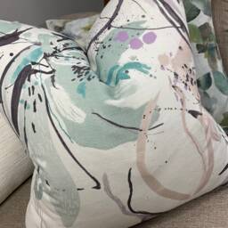 Villa Nova Artesia Eden Fabric Floral Cushion Pillow Cover White Teal Abstract Design Designer Double Sided/High Quality Handmade in UK - thumbnail 2