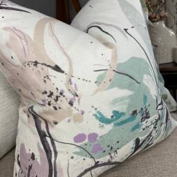Villa Nova Artesia Eden Fabric Floral Cushion Pillow Cover White Teal Abstract Design Designer Double Sided/High Quality Handmade in UK - thumbnail 3