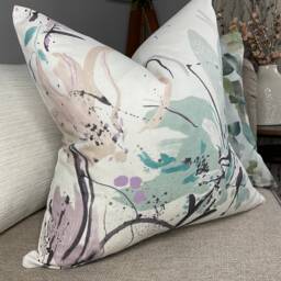 Villa Nova Artesia Eden Fabric Floral Cushion Pillow Cover White Teal Abstract Design Designer Double Sided/High Quality Handmade in UK - thumbnail 1