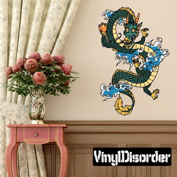 Japanese Dragon Wall Decal - Fabric Vinyl Removable & Reusable Japenesedragonuscolor003Et
