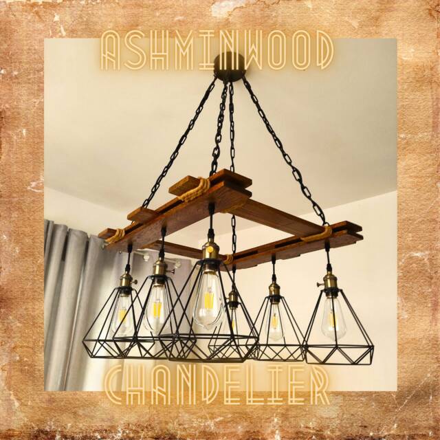 Rustic Light Fixture - Ceiling Pendant Lighting Industrial Wood Chandelier Farmhouse Kitchen Lamp - image 1