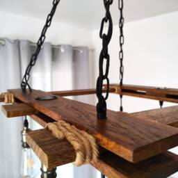 Rustic Light Fixture - Ceiling Pendant Lighting Industrial Wood Chandelier Farmhouse Kitchen Lamp - thumbnail 3