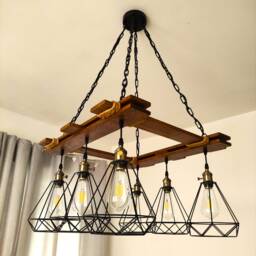 Rustic Light Fixture - Ceiling Pendant Lighting Industrial Wood Chandelier Farmhouse Kitchen Lamp - thumbnail 2