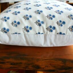 Blue Floral Hand Block Print Pillow Cover Farmhouse Decor - thumbnail 2