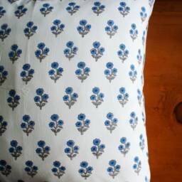 Blue Floral Hand Block Print Pillow Cover Farmhouse Decor - thumbnail 4