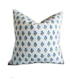 Blue Floral Hand Block Print Pillow Cover Farmhouse Decor - thumbnail 1