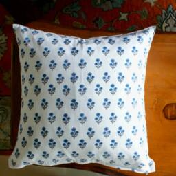 Blue Floral Hand Block Print Pillow Cover Farmhouse Decor - thumbnail 3