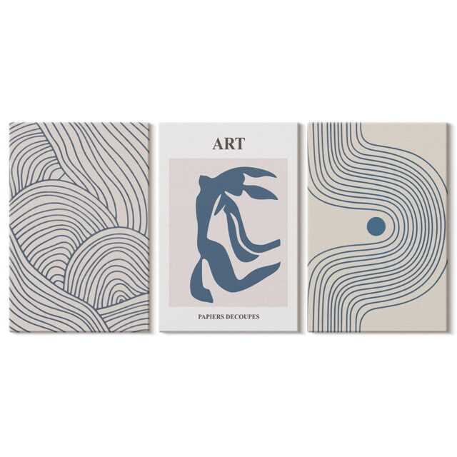 Set Of 3 Canvas Prints - Patterns Lines & Shapes in Shades Blue, Blue Wall Art, Abstract Hanging Piece - image 1