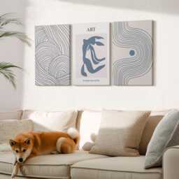 Set Of 3 Canvas Prints - Patterns Lines & Shapes in Shades Blue, Blue Wall Art, Abstract Hanging Piece - thumbnail 3