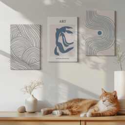 Set Of 3 Canvas Prints - Patterns Lines & Shapes in Shades Blue, Blue Wall Art, Abstract Hanging Piece - thumbnail 2
