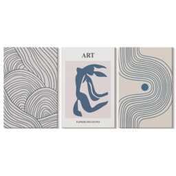 Set Of 3 Canvas Prints - Patterns Lines & Shapes in Shades Blue, Blue Wall Art, Abstract Hanging Piece - thumbnail 1