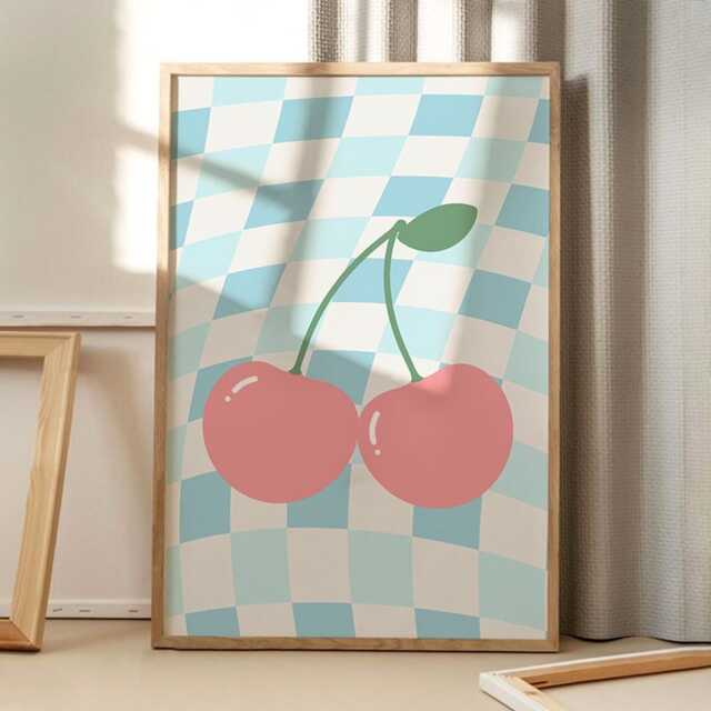 Cherry Print Art Canvas Poster, Trendy Wall Art, Apartment Aesthetic Decor, Retro Home Printed Gift - image 1