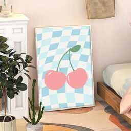 Cherry Print Art Canvas Poster, Trendy Wall Art, Apartment Aesthetic Decor, Retro Home Printed Gift - thumbnail 3