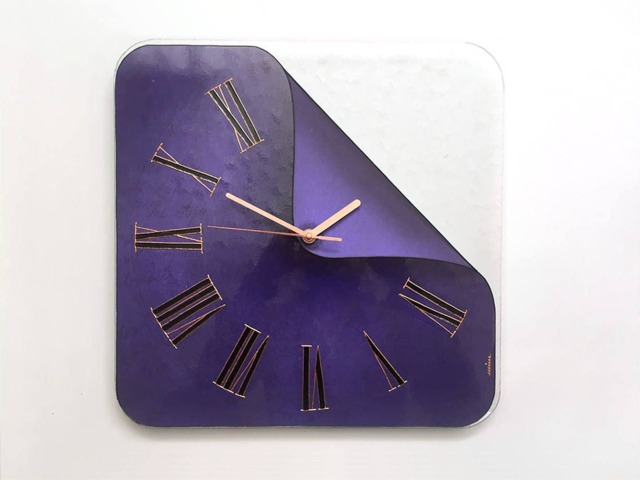 Unique Glass Wall Clock Deep Purple, Unusual Clocks On Tempered - image 1
