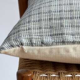 Neutral Plaid Blue Hand Woven Pillow Cover, Nautical Pillow, Beach Home Decor - thumbnail 3