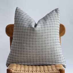 Neutral Plaid Blue Hand Woven Pillow Cover, Nautical Pillow, Beach Home Decor - thumbnail 2