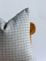 Neutral Plaid Blue Hand Woven Pillow Cover, Nautical Pillow, Beach Home Decor - thumbnail 1