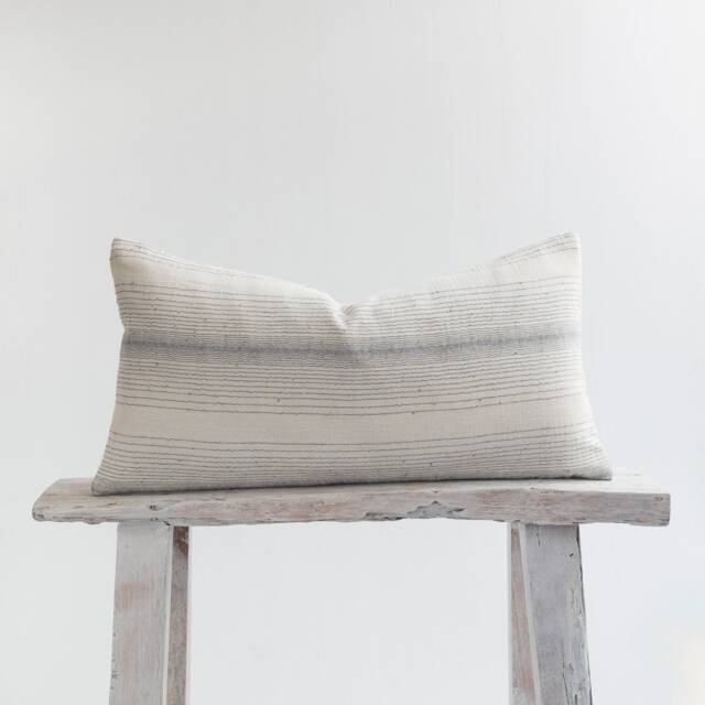 striped Lumbar Pillow, Beige Cotton, Bamboo Fiber Reverse, Farmhouse Cushion - image 1