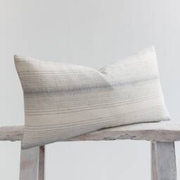 striped Lumbar Pillow, Beige Cotton, Bamboo Fiber Reverse, Farmhouse Cushion - thumbnail 3