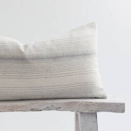 striped Lumbar Pillow, Beige Cotton, Bamboo Fiber Reverse, Farmhouse Cushion - thumbnail 2